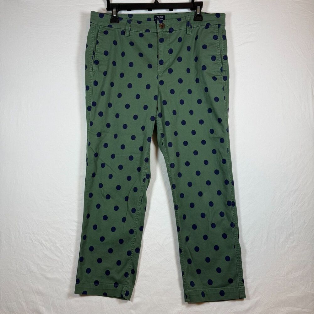 J.Crew High-Rise Girlfriend Chino Green Polka Dot Pants Size 14P